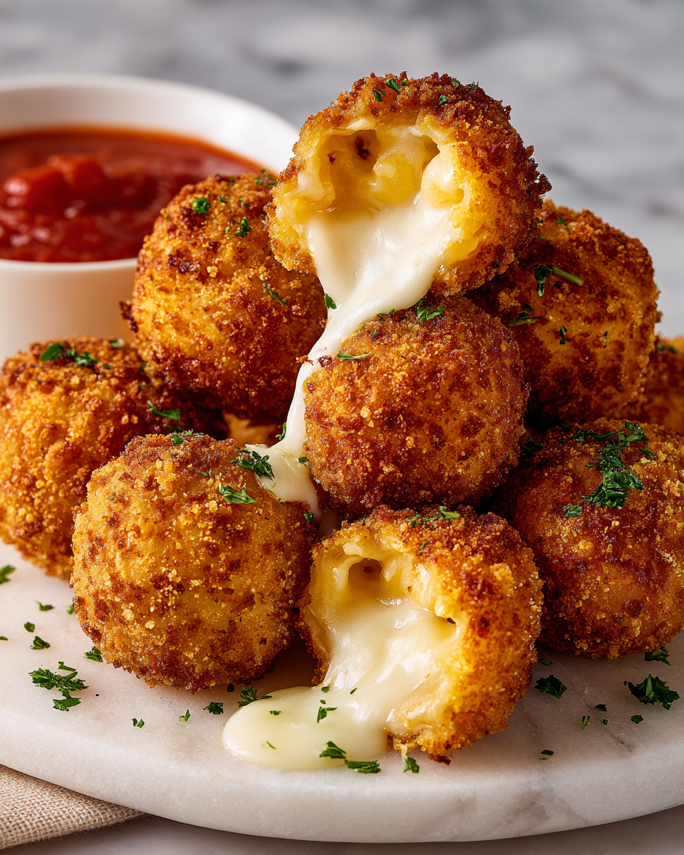 Arancinis de mac and cheese croustillants, parfaits pour les fêtes d'automne et les apéritifs entre amis.