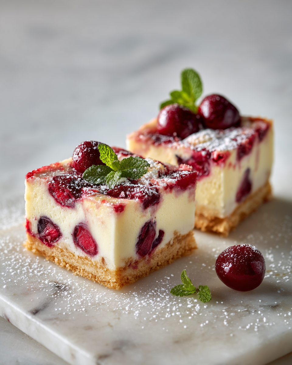 Barres aux cerises et crème aigre, dessert printanier délicieux.
