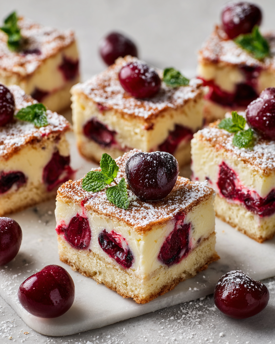 Barres aux cerises et crème aigre, dessert printanier délicieux.