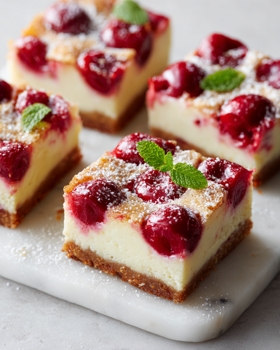 Barres aux cerises et crème aigre, dessert printanier délicieux.