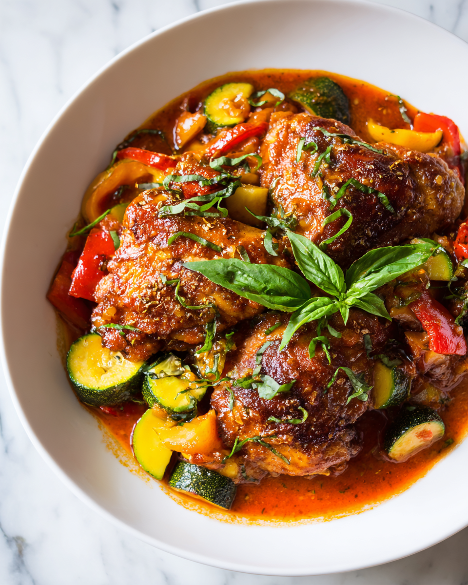 Recette de Cacciatore de Poulet à la Mijoteuse : poulet tendre et légumes dans une sauce savoureuse