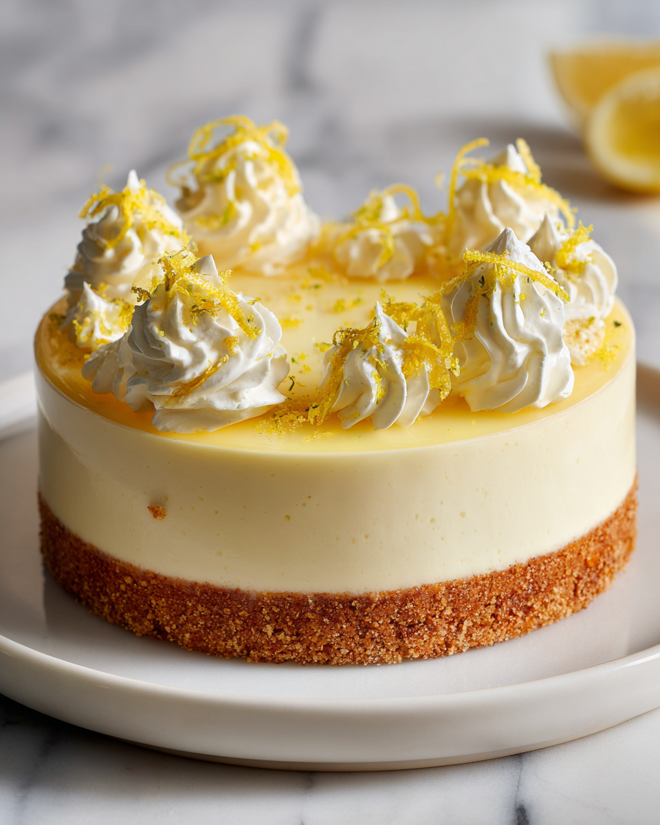 Recette de cheesecake au macaron au citron, un dessert crémeux et acidulé parfait pour le printemps.