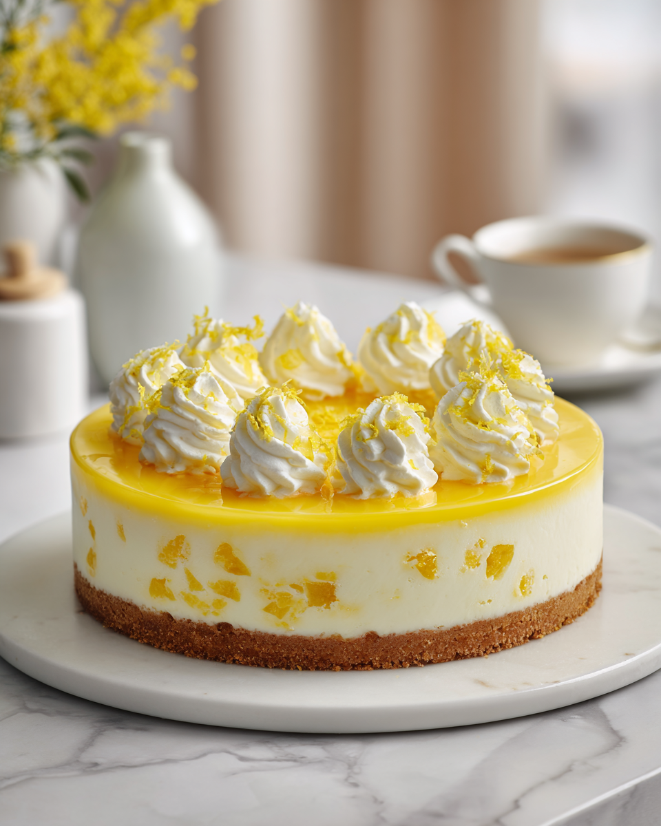 Recette de cheesecake au macaron au citron, un dessert crémeux et acidulé parfait pour le printemps.