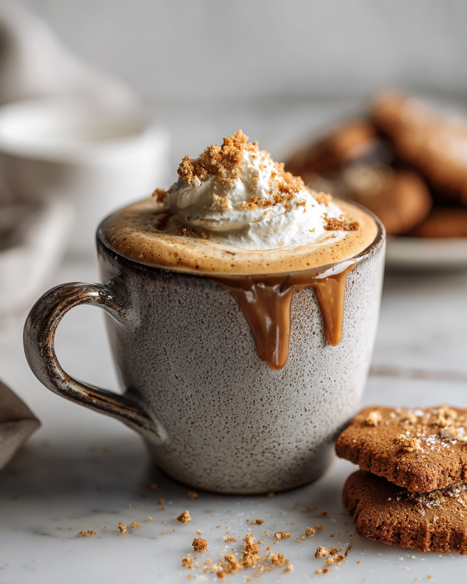 Latte au pain d'épice fait maison, une boisson festive et réconfortante pour l'hiver, parfaite à savourer chez soi.