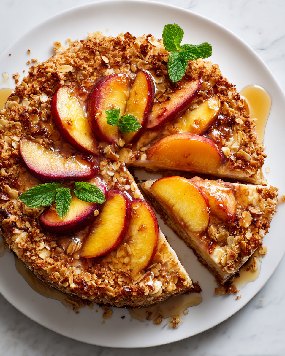 Délicieux Croustillant Healthy aux Pêches Croustillant de pêches healthy, dessert léger et savoureux, parfait pour l'été et fait maison.
