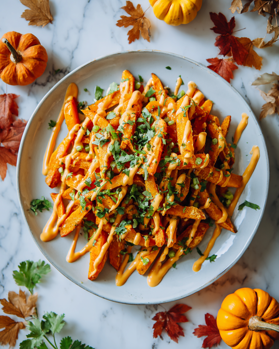 Recette de frites de patate douce croustillantes avec sauce épicée, snack parfait d'automne, easy sweet potato fries.