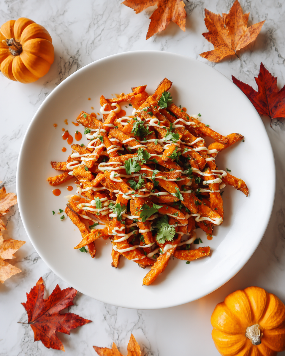 Recette de frites de patate douce croustillantes avec sauce épicée, snack parfait d'automne, easy sweet potato fries.