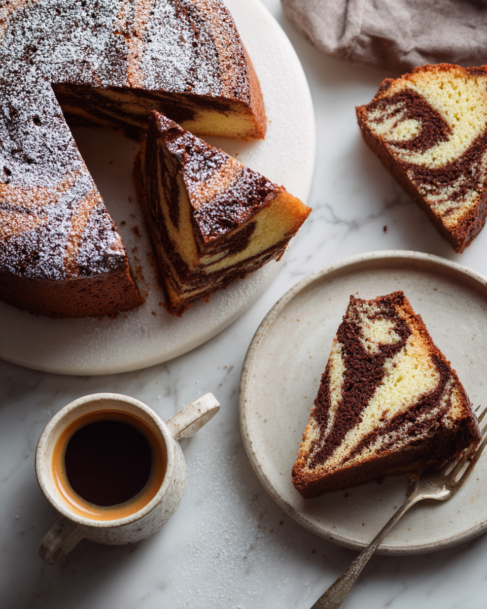 Gâteau marbré au café et chocolat, une délicieuse gourmandise automnale.