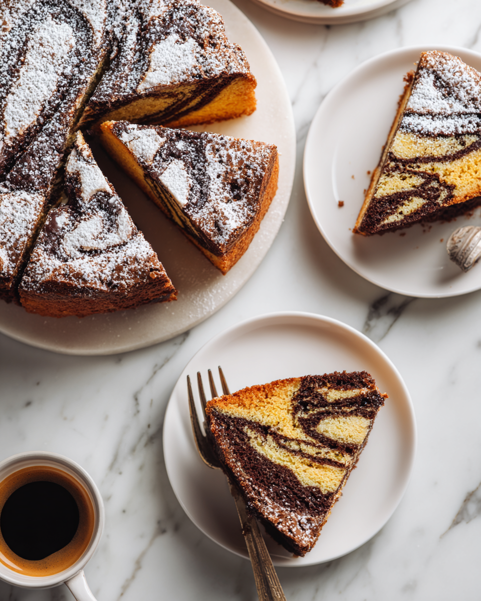 Gâteau marbré au café et chocolat, une délicieuse gourmandise automnale.