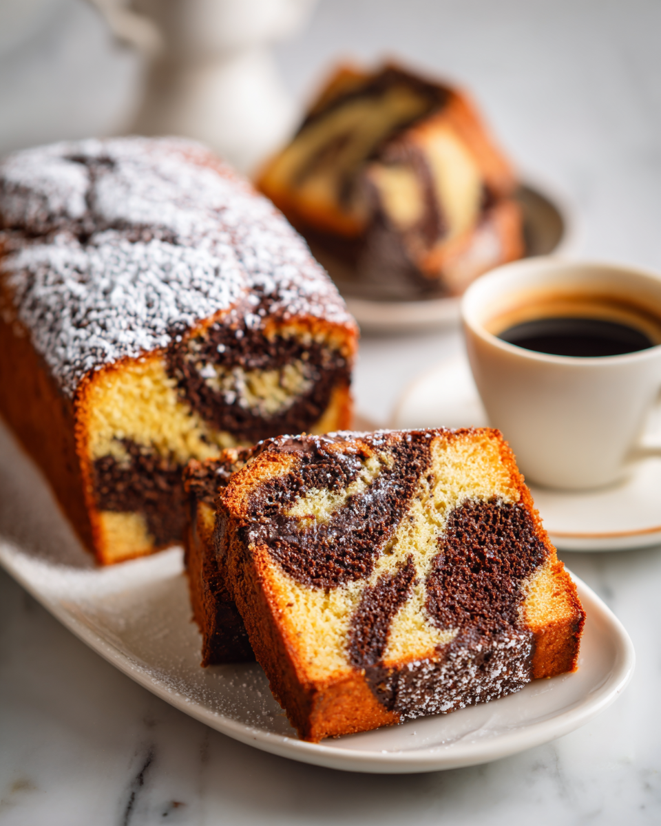 Gâteau marbré au café et chocolat, une délicieuse gourmandise automnale.