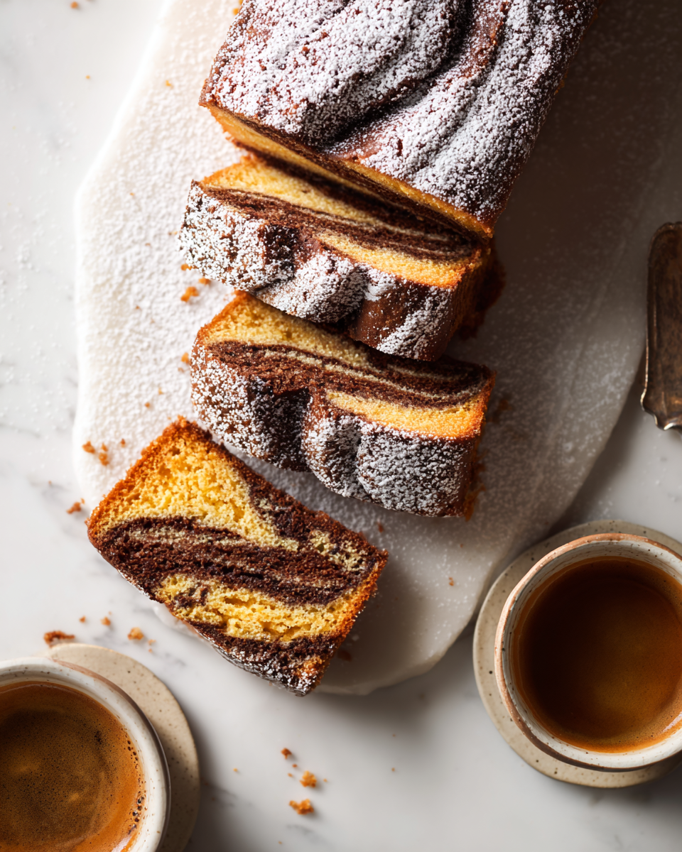Gâteau marbré au café et chocolat, une délicieuse gourmandise automnale.