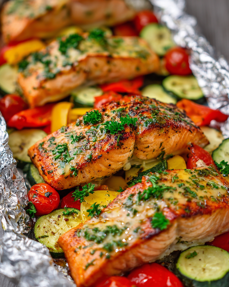 Saumon au beurre de citron vert avec légumes d'été, prêt en 30 minutes, parfait pour un repas convivial.