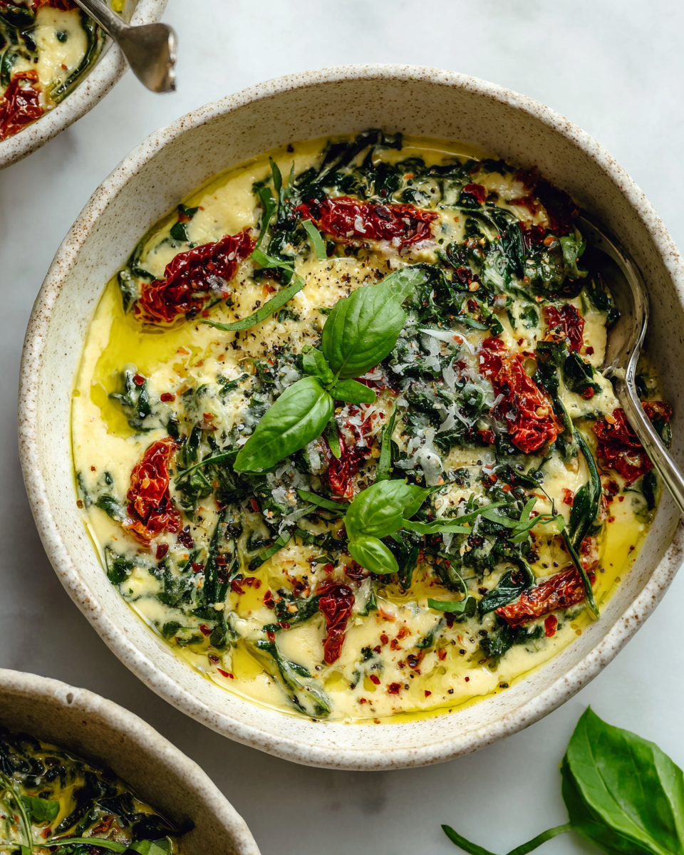 Sauté crémeux de tomates séchées et épinards, un plat réconfortant prêt en 30 minutes, parfait pour l'automne.