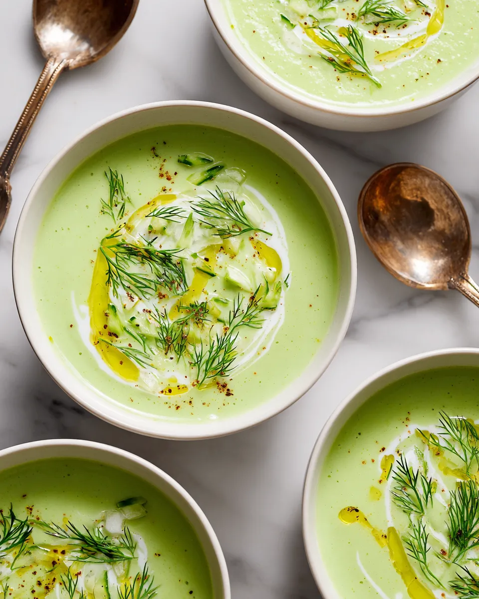 Soupe glacée au concombre, rafraîchissante et élégante pour les journées d'été.