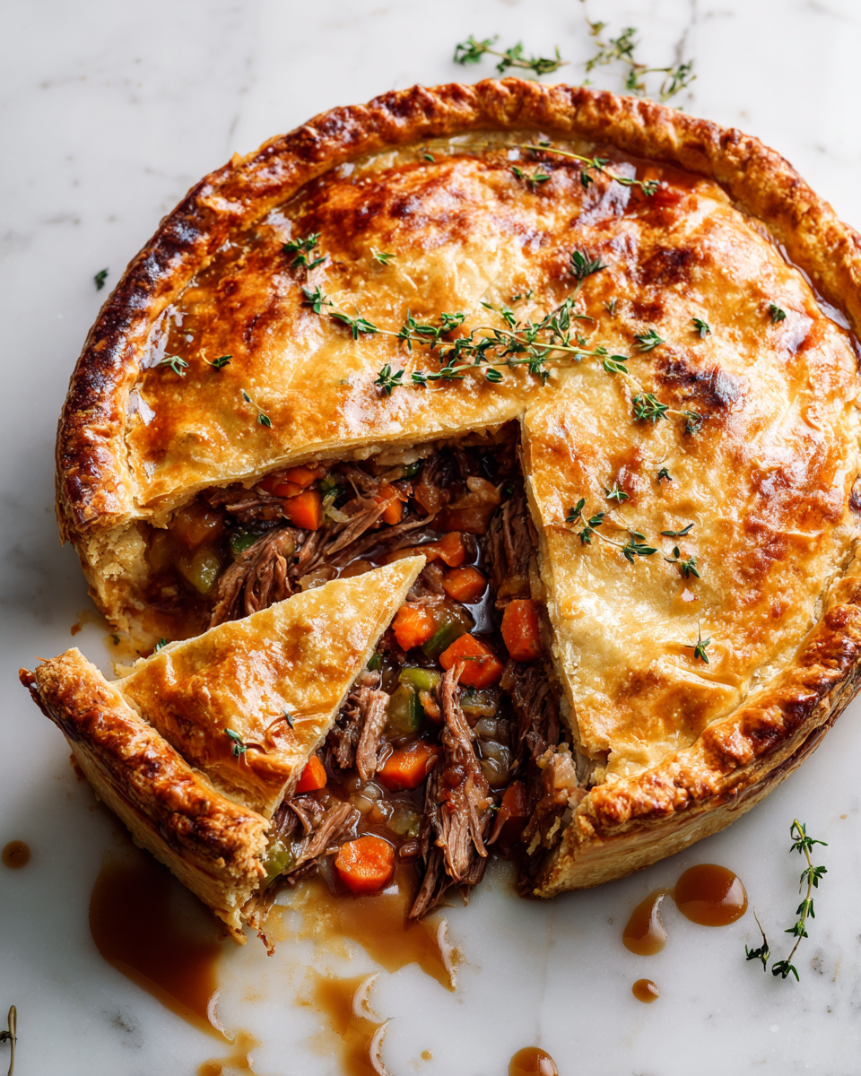 Tourte d'agneau mijotée, un plat réconfortant pour les soirées d'automne, savoureux et facile à préparer.