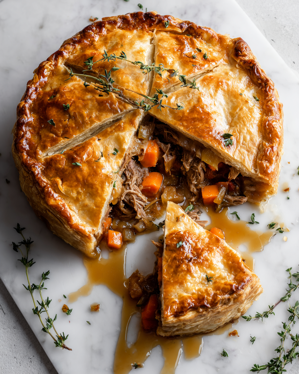 Tourte d'agneau mijotée, un plat réconfortant pour les soirées d'automne, savoureux et facile à préparer.