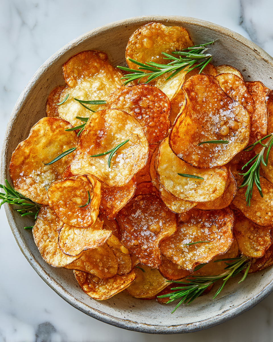 Savourez des Chips Croustillantes à la Friteuse à Air Recette de chips croustillantes à la friteuse à air, pommes de terre Yukon Gold, en-cas rapide et délicieux.