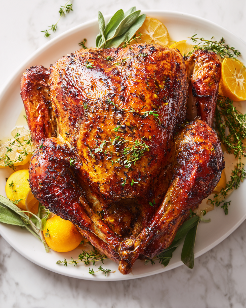 Dinde fumée au thé avec épices, recette succulente pour les fêtes, juteuse et savoureuse, idéale pour un repas en famille.