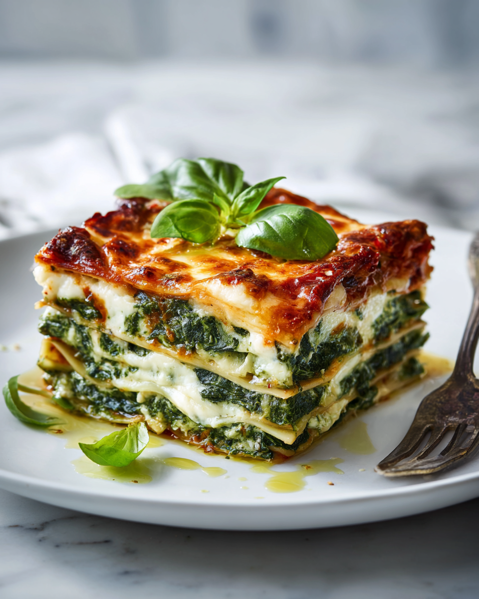 Lasagne aux épinards chaude et appétissante, parfaite pour les repas familiaux.