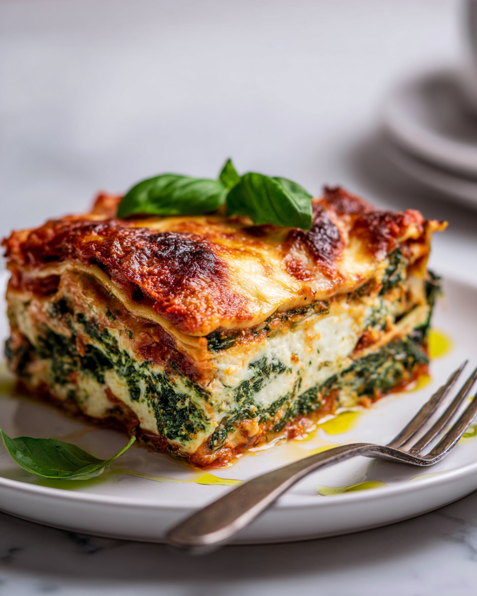 Lasagne aux épinards chaude et appétissante, parfaite pour les repas familiaux.
