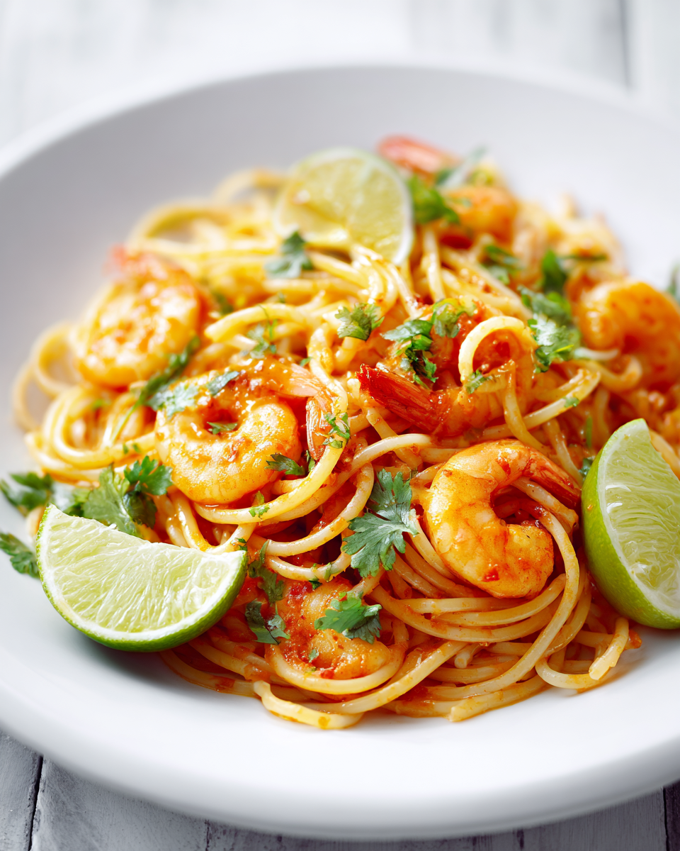 Linguine aux Crevettes Sriracha Lime, Prête en 20 Minutes Linguine aux crevettes sriracha et lime, prêt en 20 minutes, avec une texture délicieuse et des saveurs vibrantes.