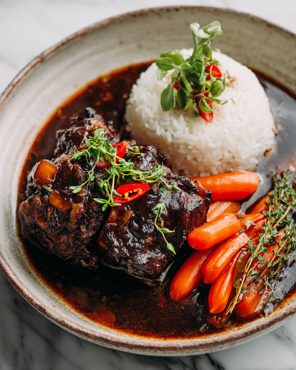 Savourez un Oxtail Jamaïcain Réconfortant Recette d'oxtail jamaïcain savoureuse, à braiser pour un plat réconfortant, riche en saveurs caribéennes, idéale pour les repas en famille.