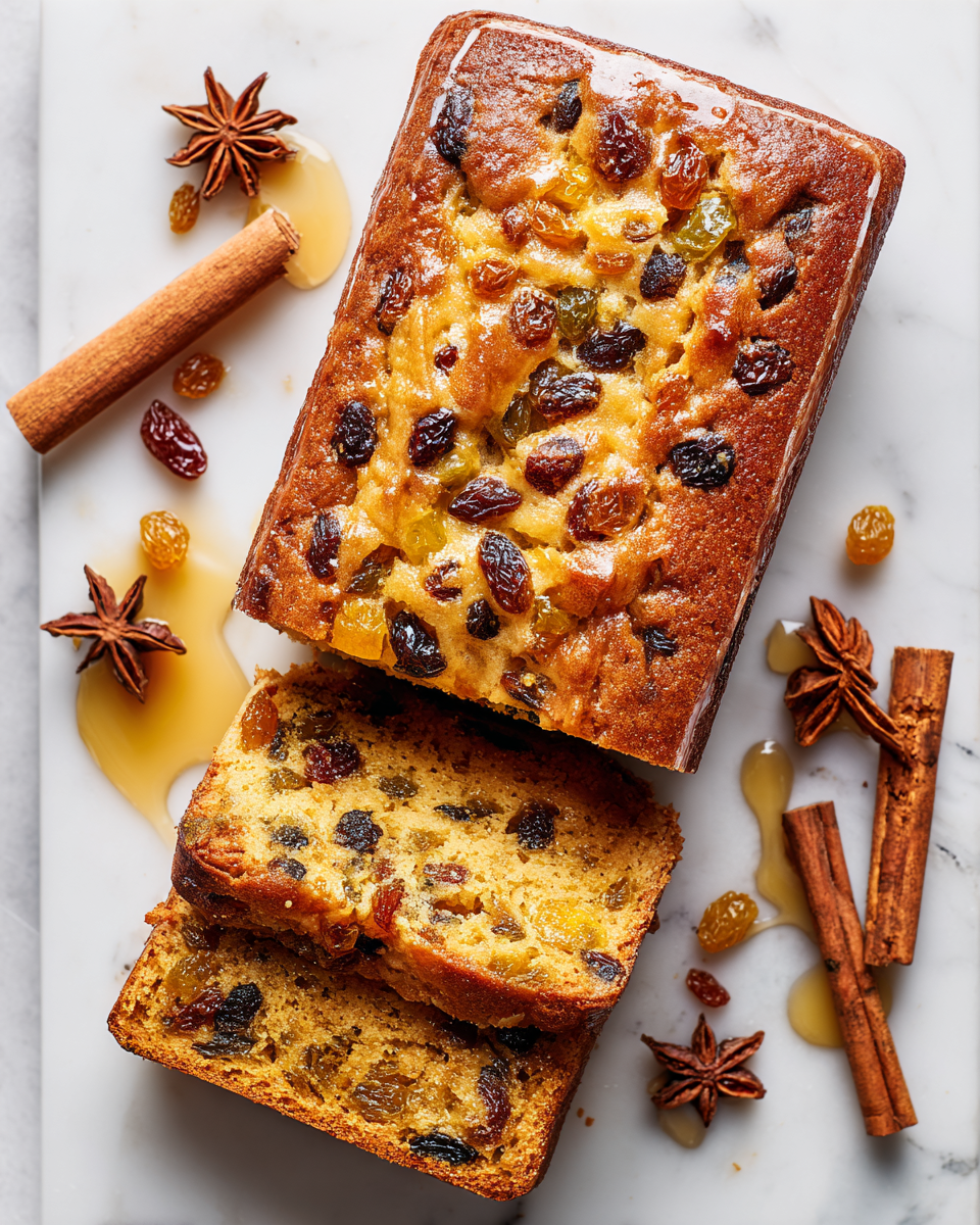 Pain Épicé Simnel décoré de pâte d'amande, parfait pour le petit-déjeuner de Pâques, avec fruits secs et épices aromatiques.