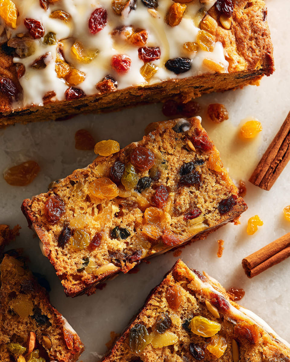 Pain Épicé Simnel décoré de pâte d'amande, parfait pour le petit-déjeuner de Pâques, avec fruits secs et épices aromatiques.