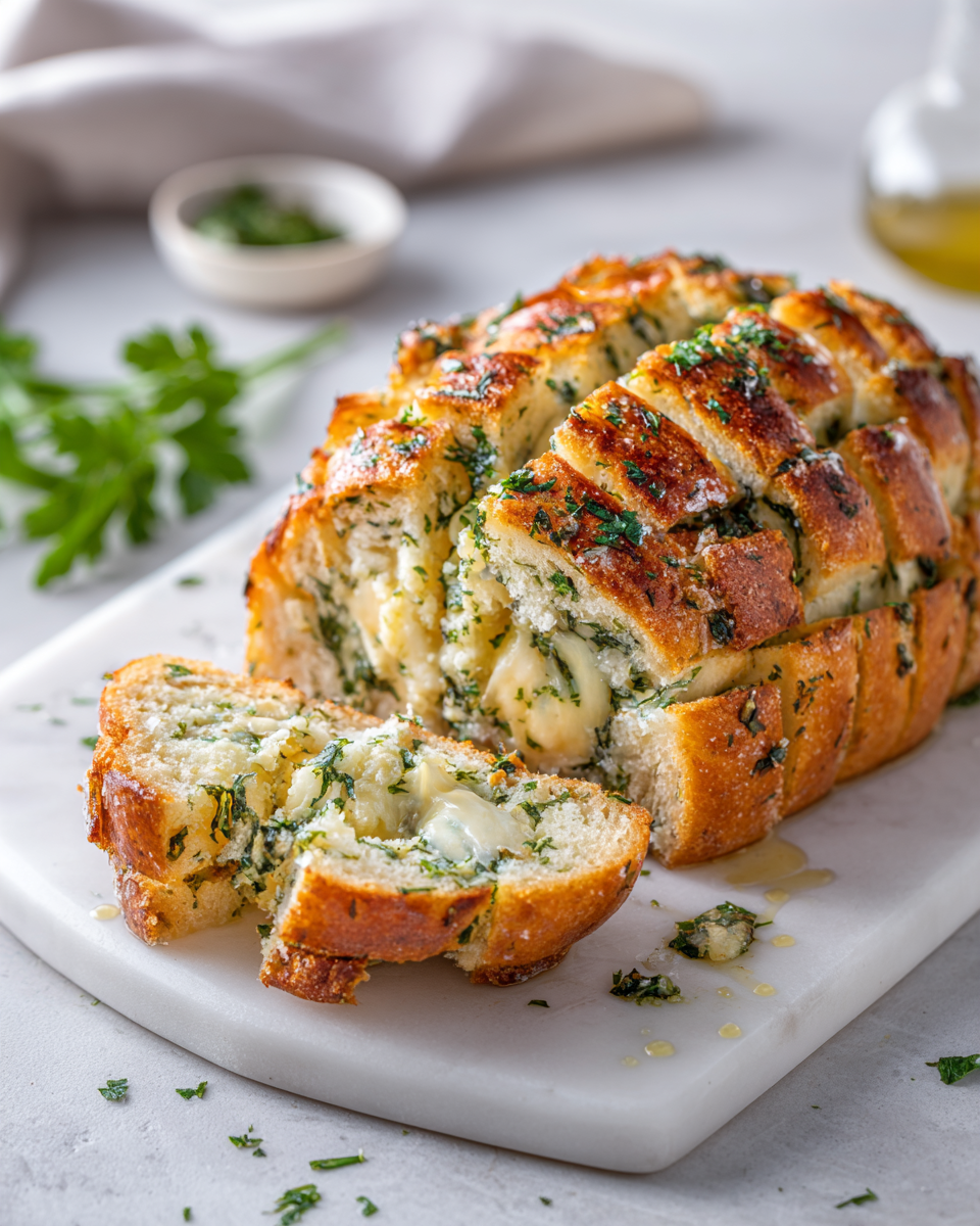 Pain Fromage à l'Ail et aux Herbes : Un Délice à Partager Pain au fromage fondant à l'ail et aux herbes, parfait pour les soirées conviviales.