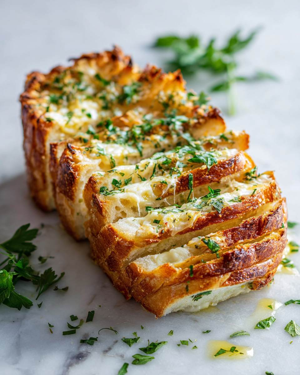 Pain Fromage à l'Ail et aux Herbes : Un Délice à Partager Pain au fromage fondant à l'ail et aux herbes, parfait pour les soirées conviviales.