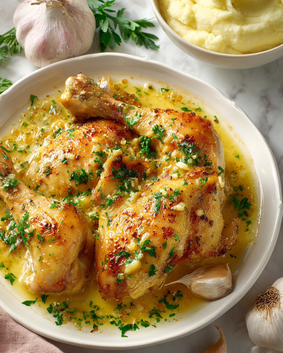 Recette de poulet au beurre à l'ail facile en mijoteuse, plat réconfortant parfait pour les soirées d'automne.