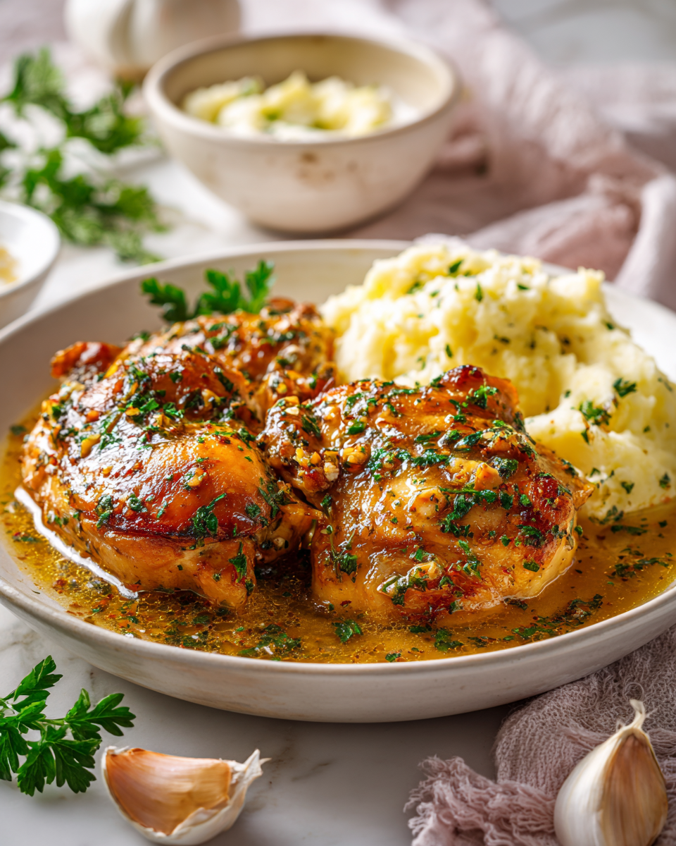 Recette de poulet au beurre à l'ail facile en mijoteuse, plat réconfortant parfait pour les soirées d'automne.