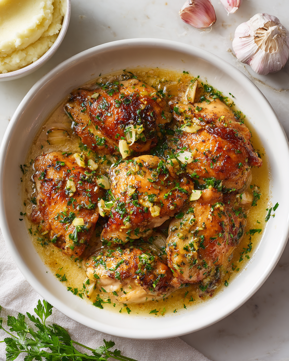 Recette de poulet au beurre à l'ail facile en mijoteuse, plat réconfortant parfait pour les soirées d'automne.