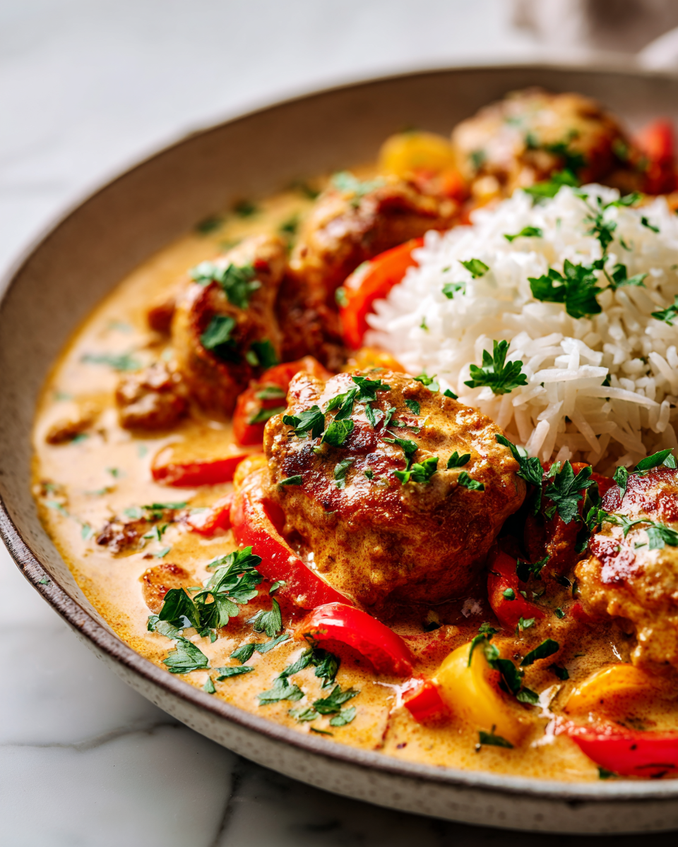 Un plat savoureux de poulet cajun crémeux avec du riz, parfait pour les repas en famille, présenté dans une poêle en fonte.