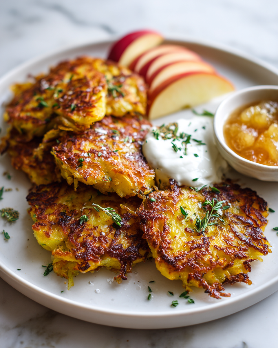 Draniki : délicieuses pancakes de pommes de terre servies avec crème aigre
