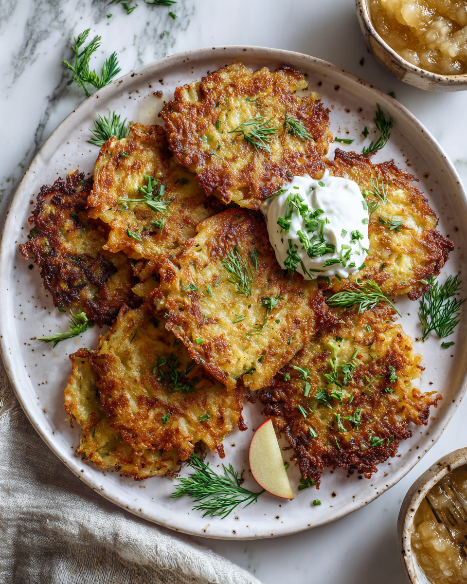 Draniki : délicieuses pancakes de pommes de terre servies avec crème aigre