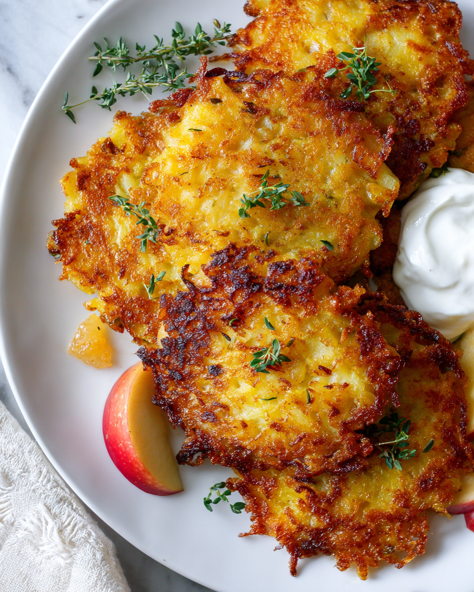 Draniki : délicieuses pancakes de pommes de terre servies avec crème aigre