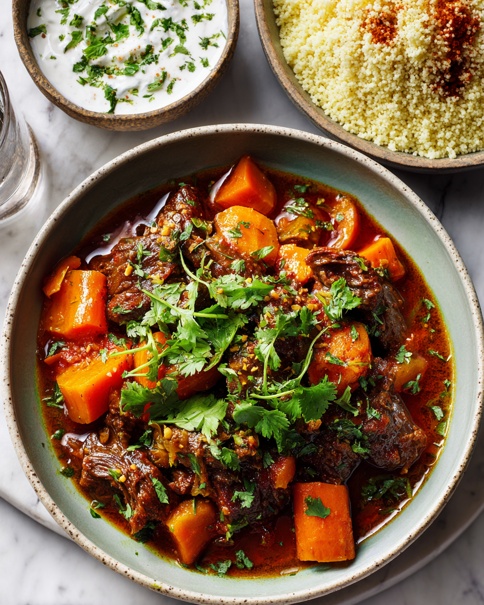 Découvrez le réconfort du ragoût de mouton persan aux carottes Ragoût de mouton persan aux carottes, plat mijoté réconfortant et savoureux pour l'hiver, avec épices et ingrédients frais.