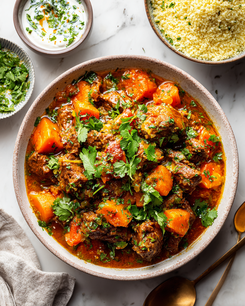 Découvrez le réconfort du ragoût de mouton persan aux carottes Ragoût de mouton persan aux carottes, plat mijoté réconfortant et savoureux pour l'hiver, avec épices et ingrédients frais.