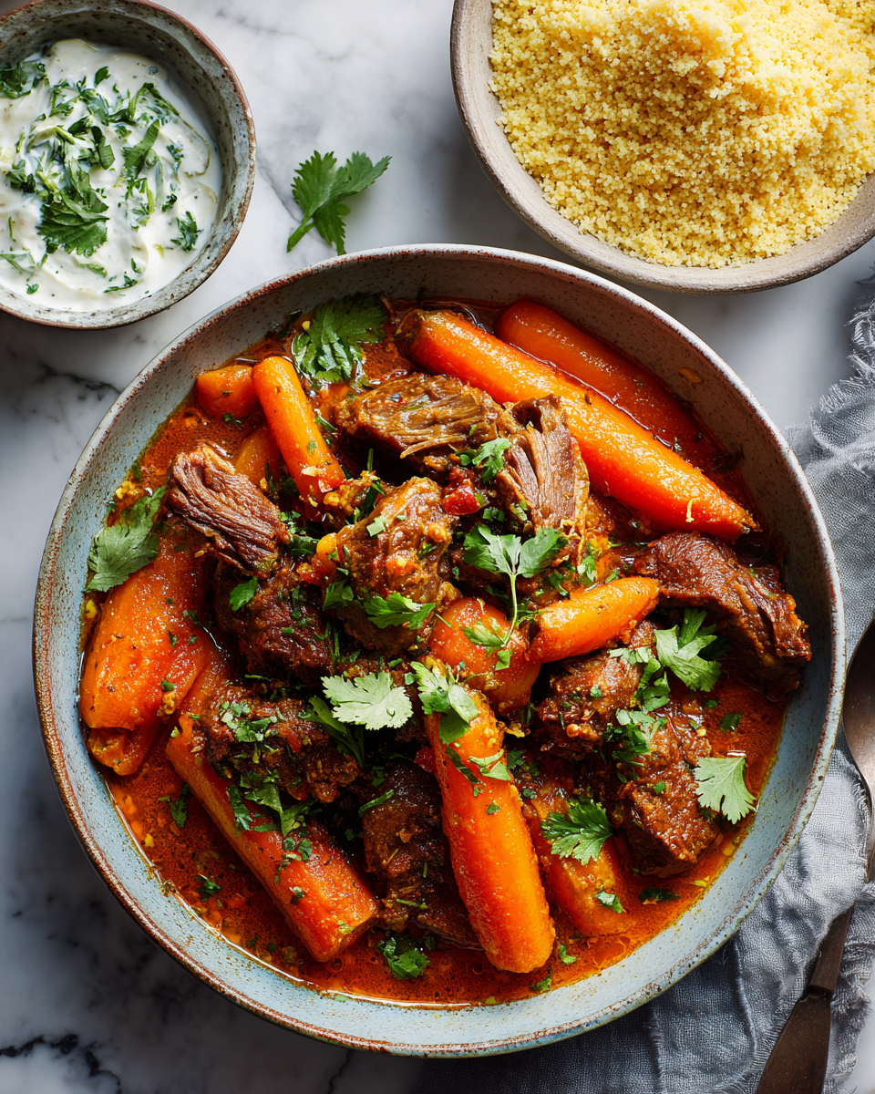 Découvrez le réconfort du ragoût de mouton persan aux carottes Ragoût de mouton persan aux carottes, plat mijoté réconfortant et savoureux pour l'hiver, avec épices et ingrédients frais.