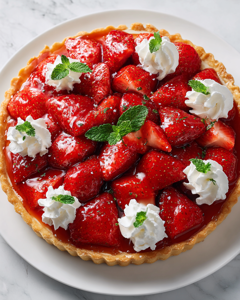Savourez une Tarte aux Fraises Classique Tarte aux fraises classique avec une croûte croustillante, idéale pour le printemps et les desserts en famille.