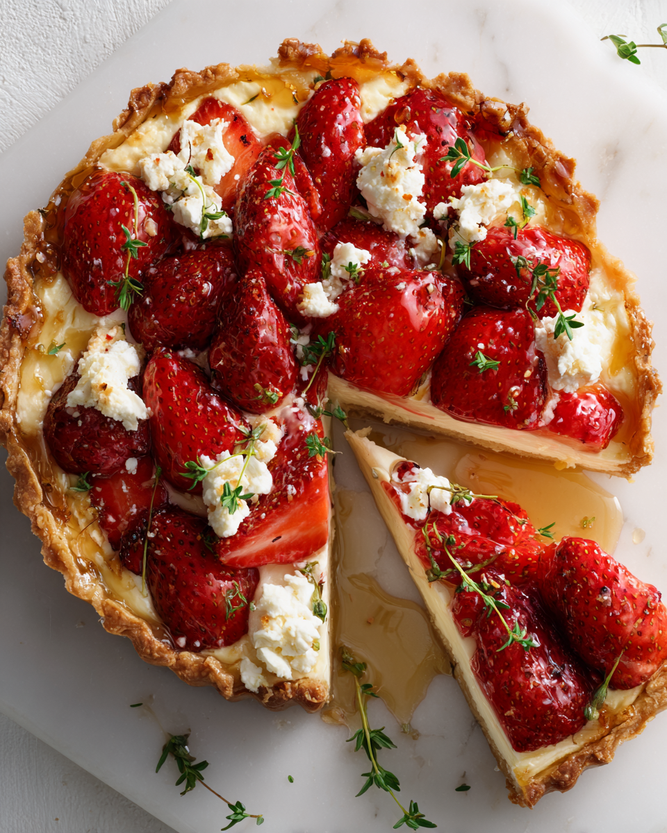 Tarte aux fraises, feta et thym, recette printanière parfaite