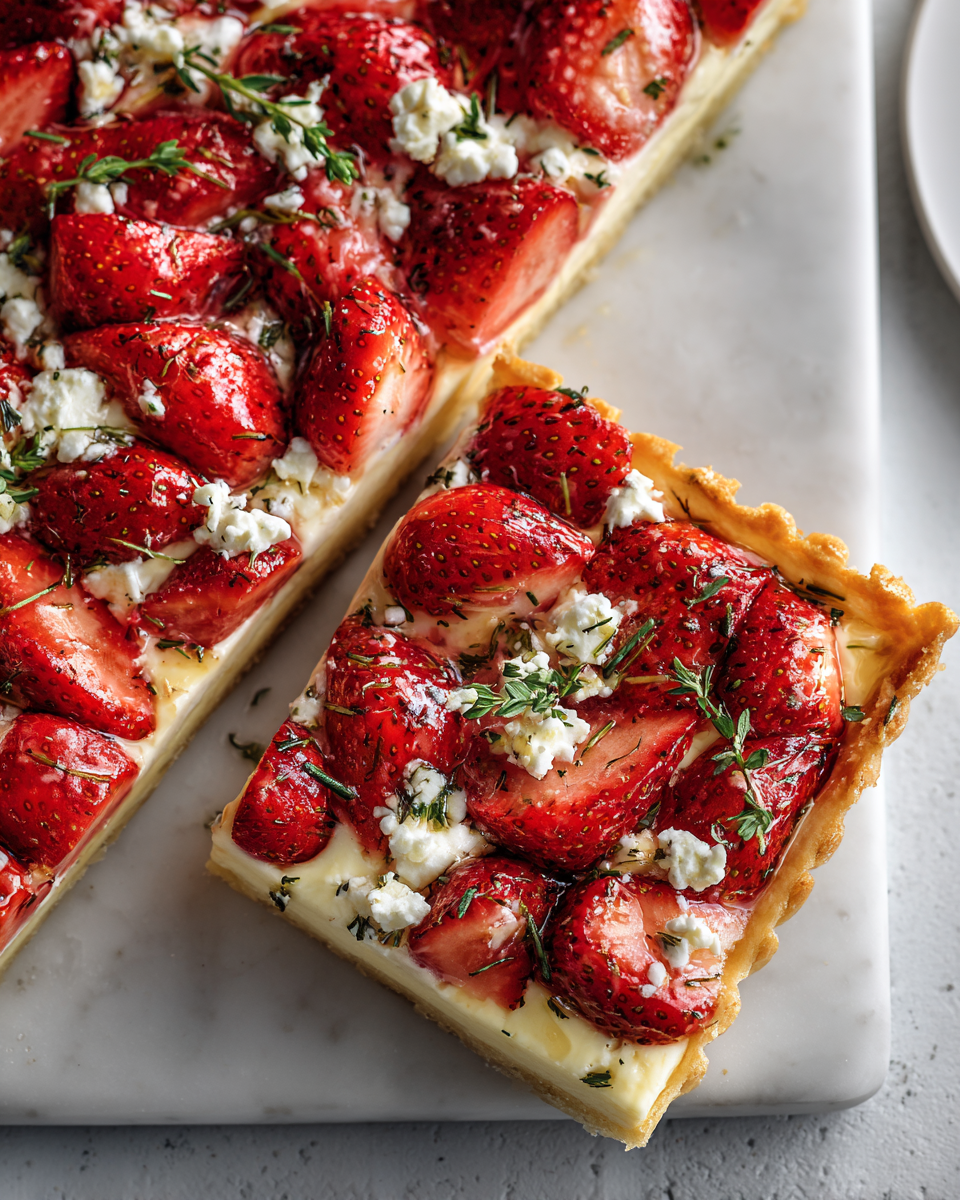 Tarte aux fraises, feta et thym, recette printanière parfaite