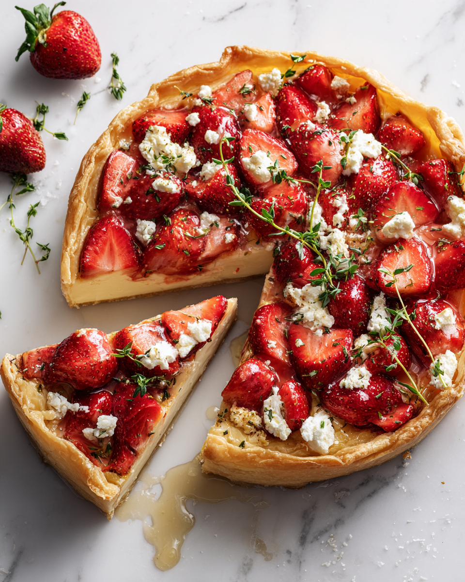 Tarte aux fraises, feta et thym, recette printanière parfaite