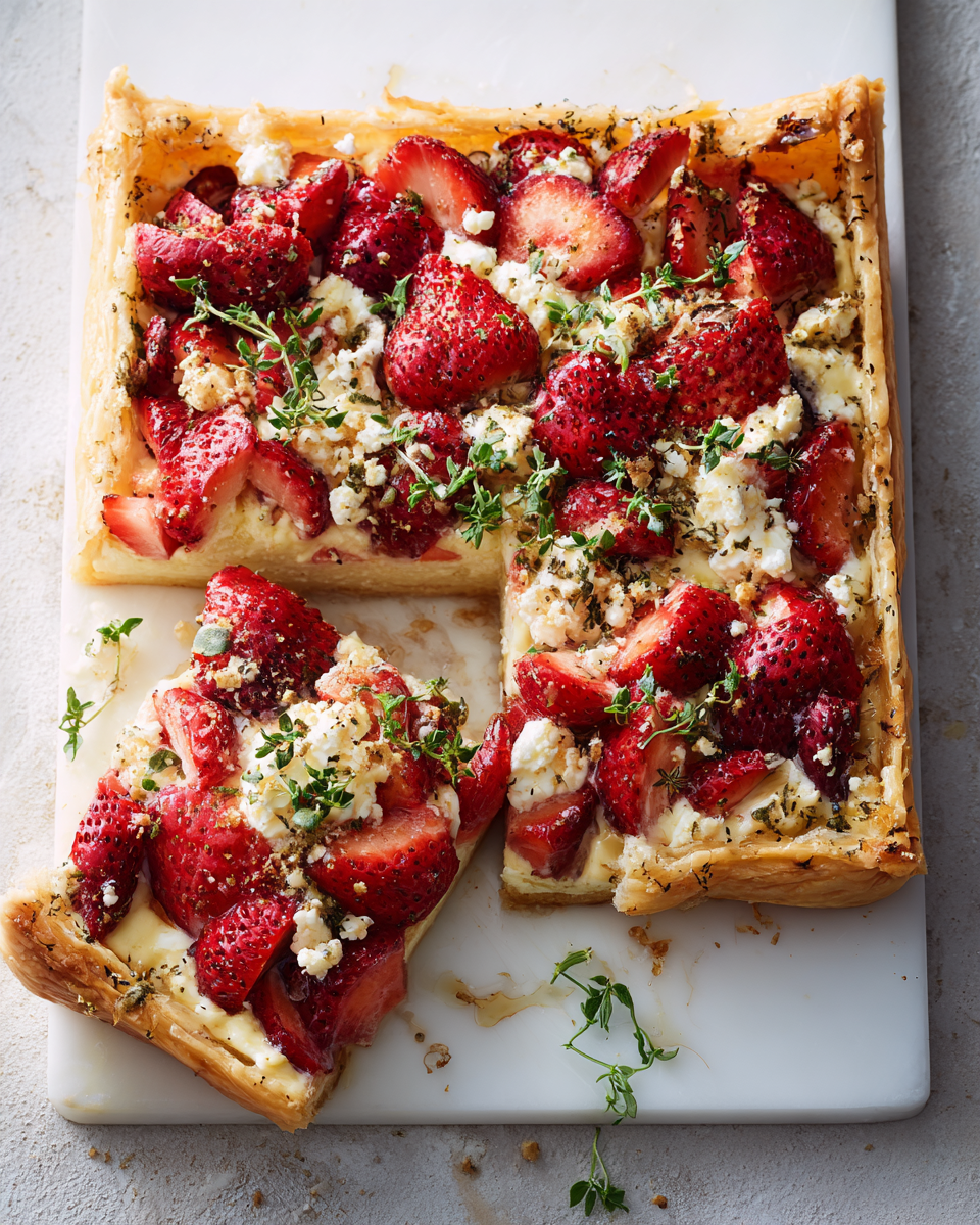 Tarte aux fraises, feta et thym, recette printanière parfaite