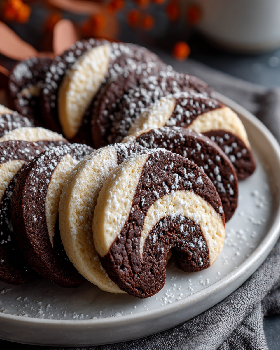 Cookies noir et blanc en spirale, délicieux et festifs, parfaits pour les rassemblements familiaux.