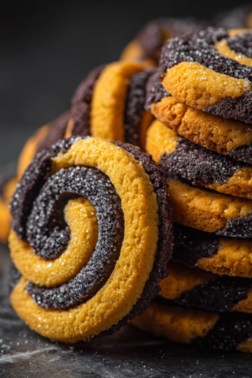 Cookies noir et blanc en spirale, délicieux et festifs, parfaits pour les rassemblements familiaux.