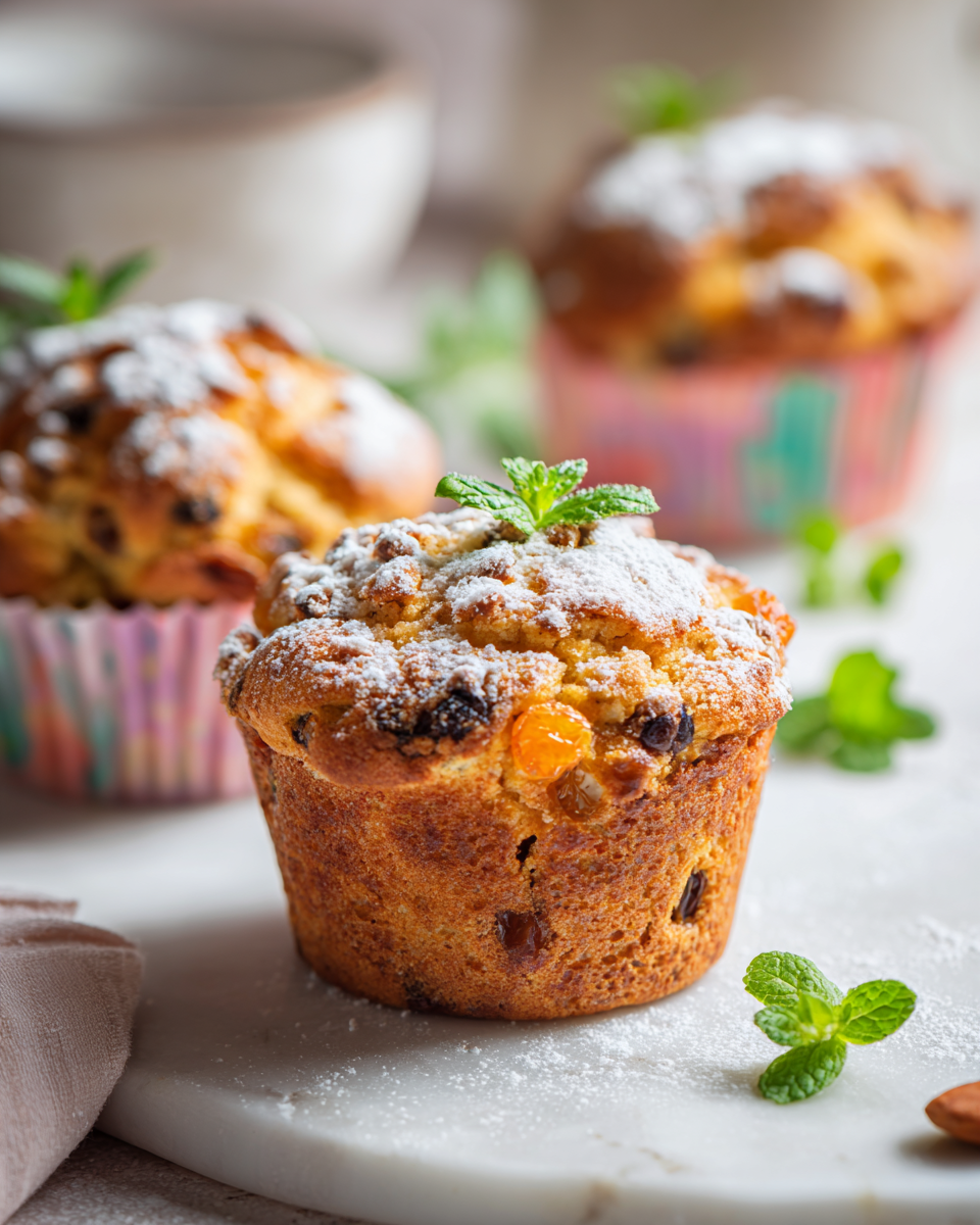 Savourez les Muffins Simnel aux Fruits Secs Muffins Simnel aux fruits secs et pâte d'amande, délicieux pour Pâques