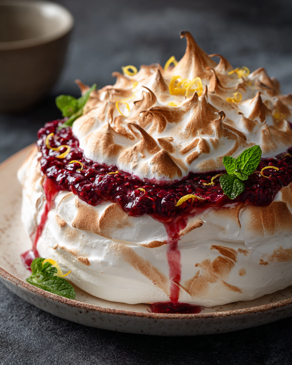 La reine des puddings : un dessert français classique Reine des puddings, dessert français classique avec meringue dorée, parfait pour les repas en famille.